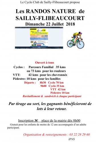 Les Randos Nature De Sailly Flibeaucourt Dimanche 22 Juillet 2018 Cyclo VTT Marche Mer