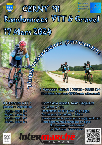La 17ème Rando VTT Val Essonne à Cerny Le Dimanche 17 Mars 2024